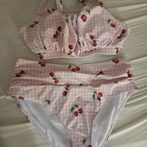 Cherry Print Pink Gingham Bikini Set XL